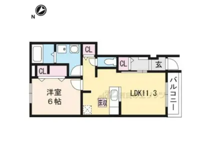 RIRIA  3(1LDK/1階)の間取り写真