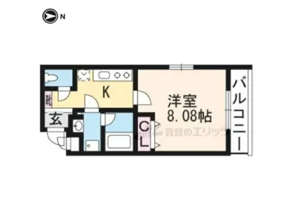 ヴィラ北白川(1K/4階)の間取り写真