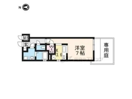 THE GARNET SUITE RESIDENCE山科三条(1K/1階)の間取り写真