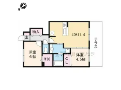 コンフォルタ B棟(2LDK/1階)の間取り写真