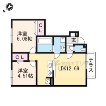 コンフォートヴィレッジ(2LDK/1階)の間取り写真