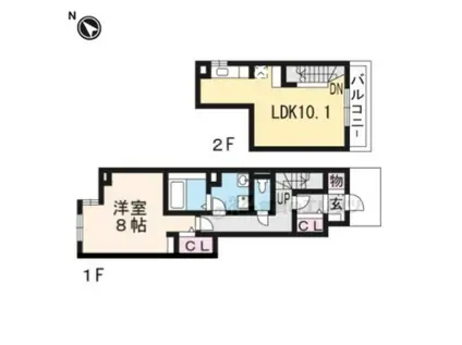 アマルフィ近江八幡(1LDK/1階)の間取り写真