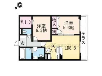 ラシーネ東草津(2LDK/1階)の間取り写真
