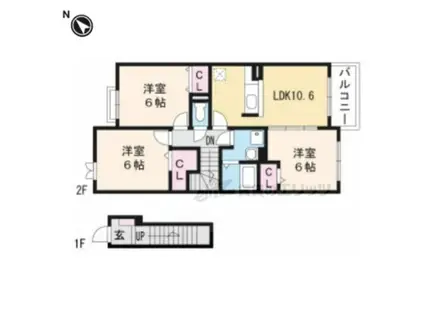 カーサ・デルソーレ(3LDK/2階)の間取り写真