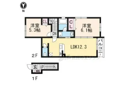 ホワイトレーク大将軍(2LDK/2階)の間取り写真