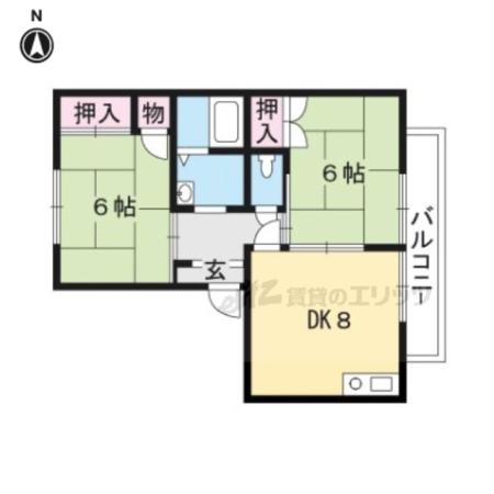 タウニーオオハタB棟(2DK/2階)の間取り写真