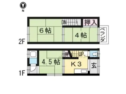 近鉄京都線 伊勢田駅 徒歩9分 2階建 築52年(3K)の間取り写真