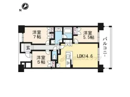 BRILLIA南草津駅前(3LDK/2階)の間取り写真