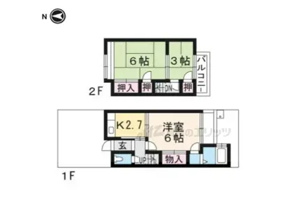 山陰本線 花園駅(京都) 徒歩5分 2階建 築54年(3K)の間取り写真