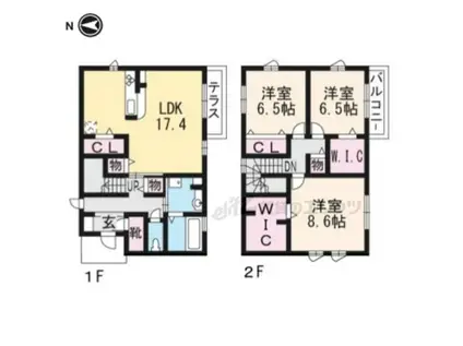 東海道本線 瀬田駅(滋賀) 徒歩20分 2階建 築7年(3LDK)の間取り写真