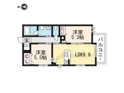 クレドール北山(2LDK/3階)の間取り写真