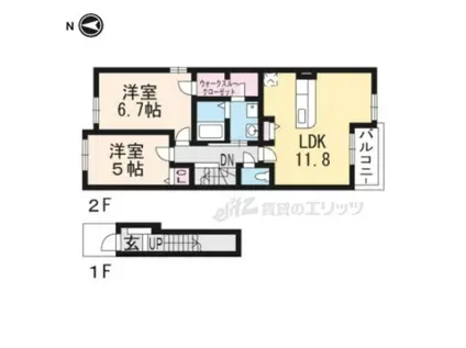 ウッディオアシス(2LDK/2階)の間取り写真