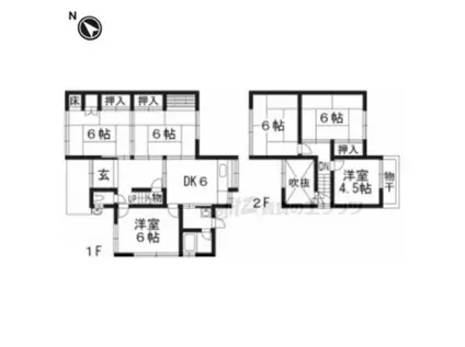 東海道本線 南草津駅 徒歩32分 2階建 築45年(6DK)の間取り写真