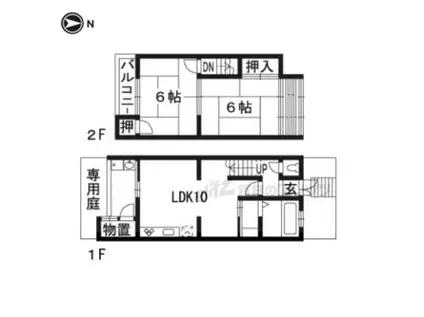 京福北野線 宇多野駅 徒歩4分 2階建 築54年(2LDK)の間取り写真