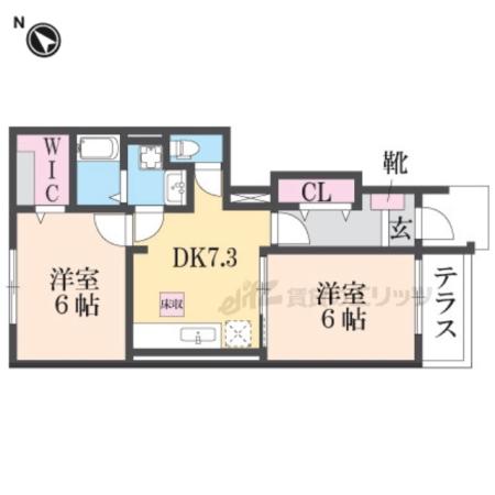 グランデH&М木村 (2LDK/1階)の間取り写真