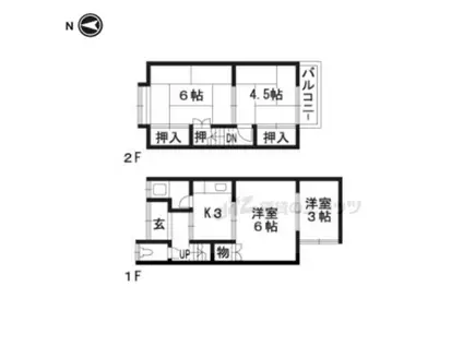 京都市東西線 石田駅(京都市営) 徒歩16分 2階建 築54年(4K)の間取り写真