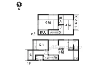 山陰本線 馬堀駅 徒歩10分 2階建 築52年(3K)の間取り写真
