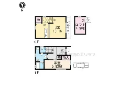 近鉄京都線 東寺駅 徒歩10分 2階建 築6年(1LDK)の間取り写真
