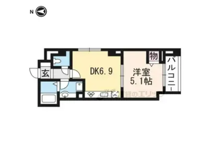 レジデンス京都洛央(1DK/4階)の間取り写真