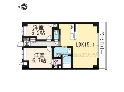 グリーンサム大久保(2LDK/2階)の間取り写真