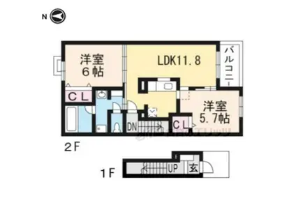 シャン・ノール XXI(2LDK/1階)の間取り写真