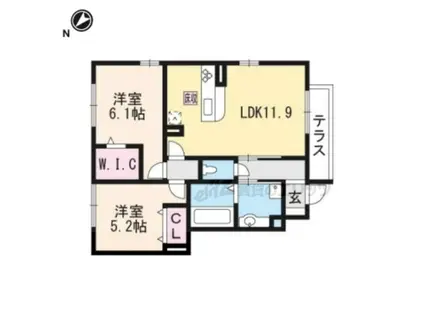 AILE DORE B棟(2LDK/1階)の間取り写真