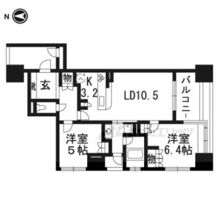 プレティナージュ御池東洞院302(2LDK/3階)の間取り写真