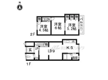 近鉄京都線 富野荘駅 徒歩4分 2階建 築58年(3LDK)の間取り写真