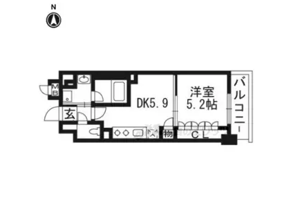 ソルレヴェンテ堀川高辻(1DK/6階)の間取り写真
