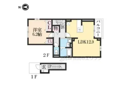 ヒールド・リヴ(1LDK/2階)の間取り写真