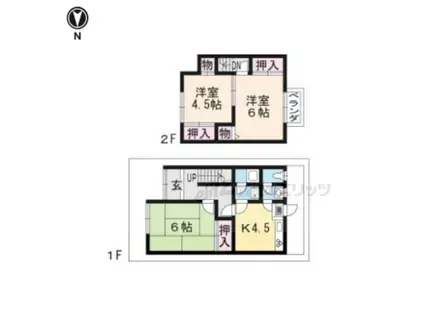 山陰本線 千代川駅 徒歩3分 2階建 築53年(3DK)の間取り写真