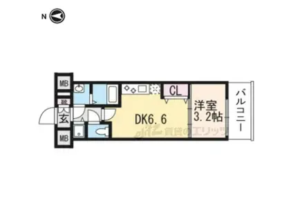 THE GARNET MILLENNIUM KYOTO九条烏丸(1DK/2階)の間取り写真