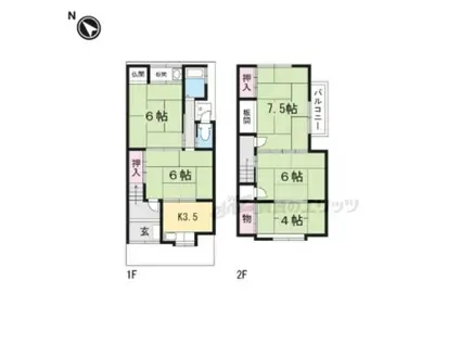 京福嵐山本線 帷子ノ辻駅 徒歩16分 2階建 築64年(5K)の間取り写真