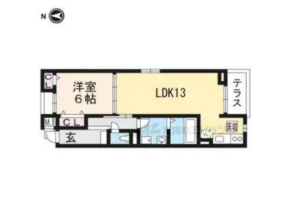 ガーデンハイム 久御山(1LDK/1階)の間取り写真