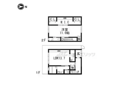 京都市烏丸線 北大路駅 徒歩19分 2階建 築101年(1LDK)の間取り写真
