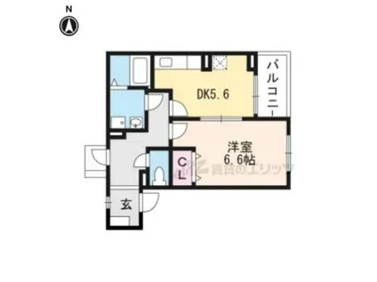 シャルマン東寺南(1DK/2階)の間取り写真