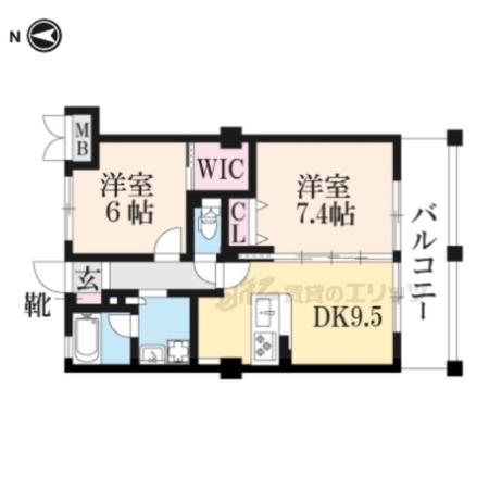 K-TERRACE学研奈良登美ヶ丘 北棟(2DK/2階)の間取り写真