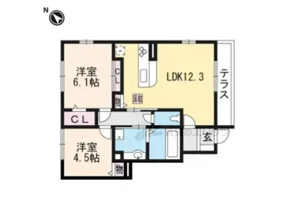 ロイヤルタウン篠山口 B棟(2LDK/1階)の間取り写真