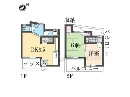 阪急電鉄京都線 洛西口駅 徒歩16分 2階建 築48年(2LDK)の間取り写真