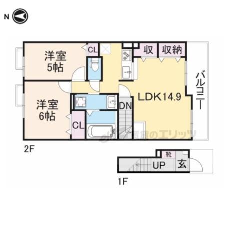 ヴィラージュ(2LDK/2階)の間取り写真