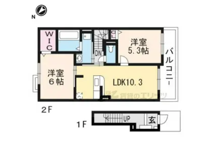 近鉄京都線 伊勢田駅 徒歩32分 2階建 築5年(2LDK/2階)の間取り写真