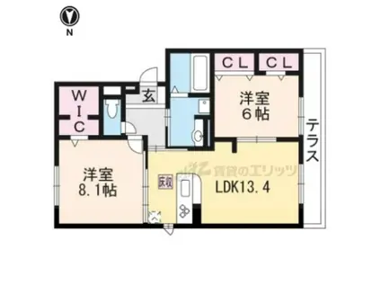 ソレアード嵯峨(2LDK/1階)の間取り写真
