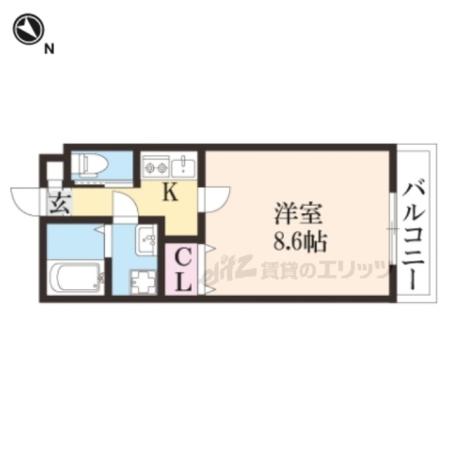 エステイトE桂川A棟(1K/3階)の間取り写真
