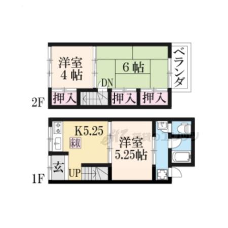 京都市烏丸線 北大路駅 バス乗車時間：16分 鷹峯上ノ町バス停で下車 徒歩2分 2階建 築44年(3K)の間取り写真