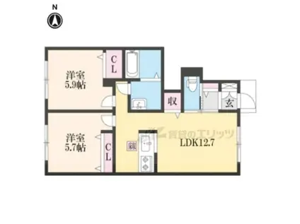 アルカディア ファイブ(2LDK/1階)の間取り写真