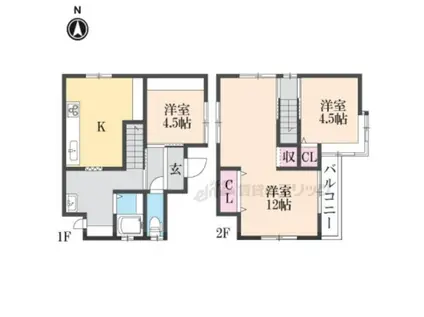 京阪電気鉄道石坂線 唐橋前駅 徒歩11分 2階建 築53年(3K)の間取り写真