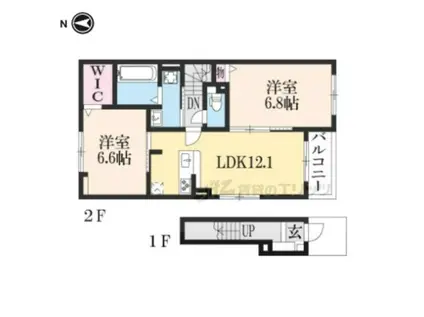 ヴィラ湧水(2LDK/2階)の間取り写真