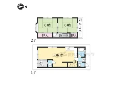 京福嵐山本線 鹿王院駅 徒歩3分 2階建 築35年(2LDK)の間取り写真
