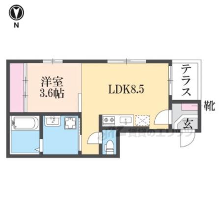 ハーモニーテラス深草下川原町(1LDK/2階)の間取り写真
