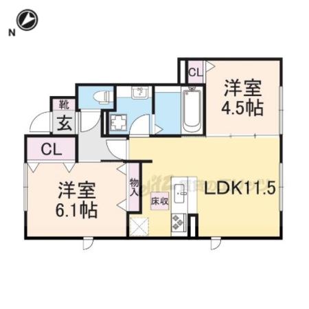 ベルフルール(2LDK/1階)の間取り写真